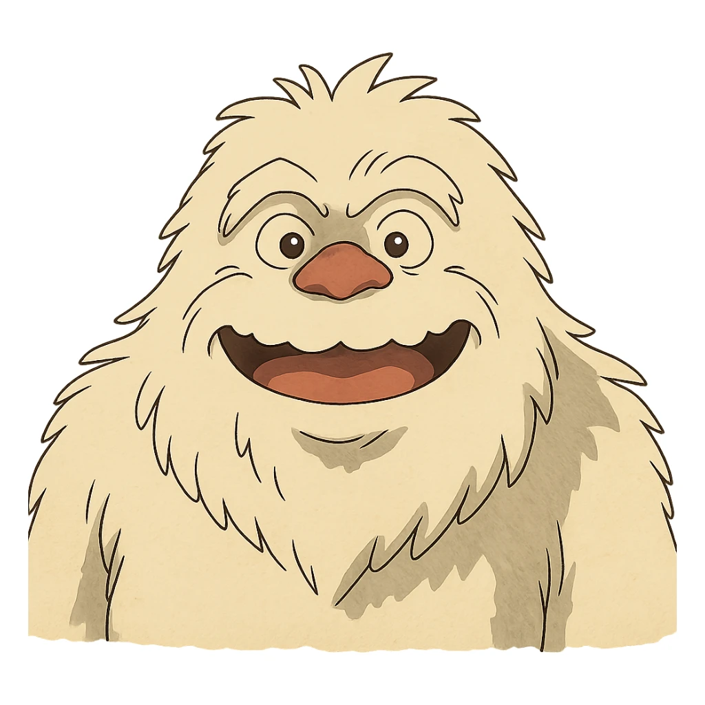 abominable snowman, clear and expressive, suitable for YouTube emoji, ghibli style sticker