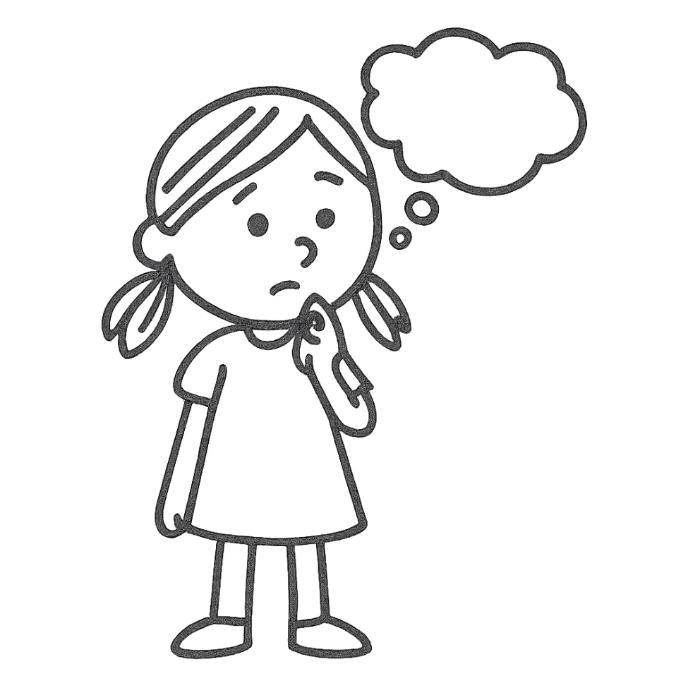 Add a thought bubble above the girl's head. Keep the background transparent. sticker