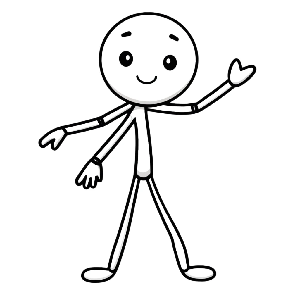 cartoonish sticker of a stick man, playful pose sticker