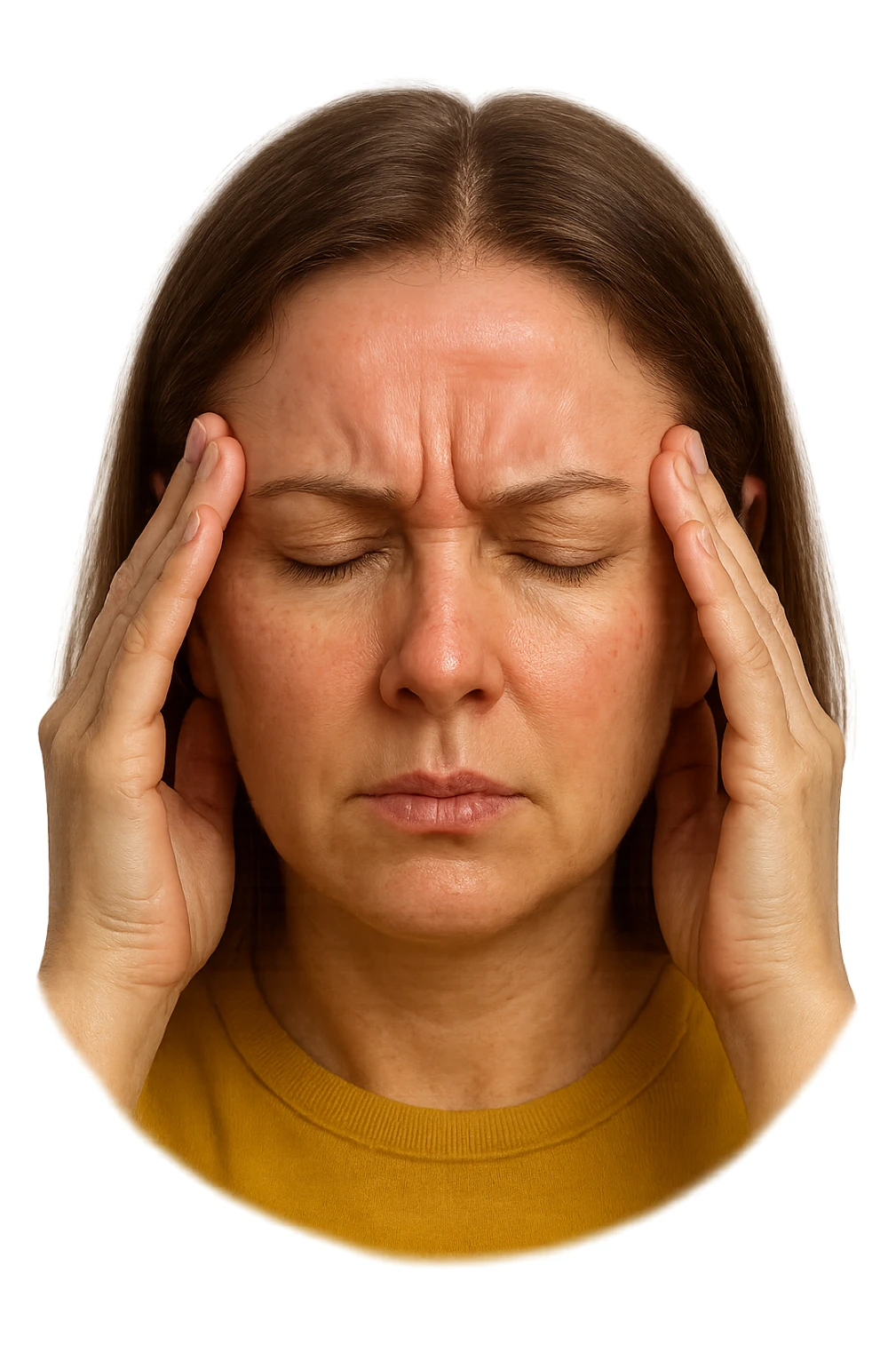 emoji stile iphone di donna con mal di testa, iperrealistico 4k sticker