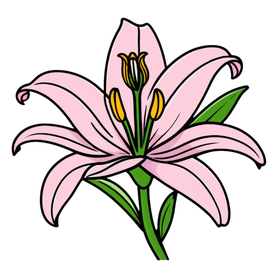 Delicate pink lily flower with soft petals and dark pink accents, decorative design sticker