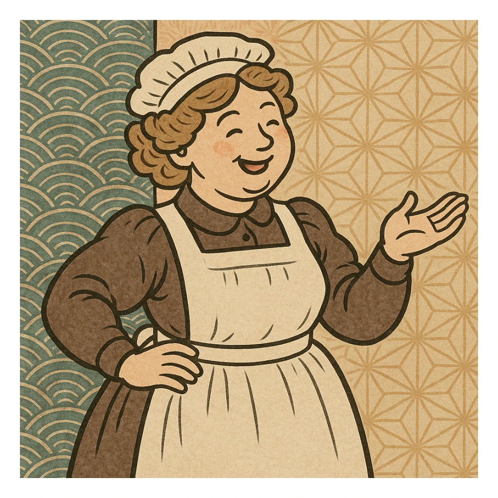 a happy Victorian nurse with an apron and cap, ukiyo-e style sticker