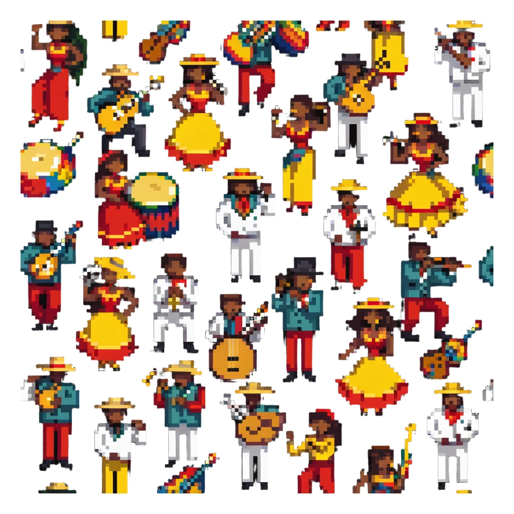 Colombian salsa musicians with instruments and dancers in vibrant colors sticker