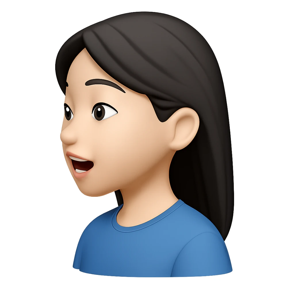 Asian girl profile, left side, talking, with a different hairstyle, in the style of emoji, no background sticker