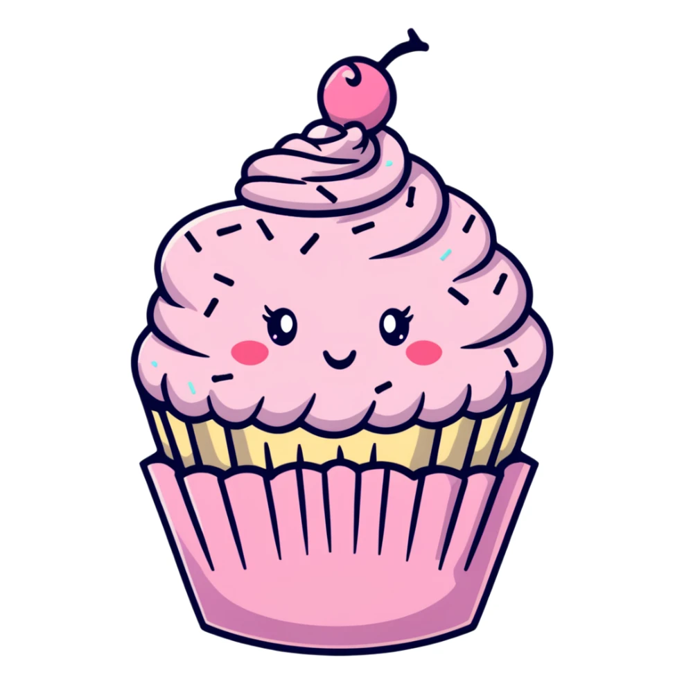 pastel pink cupcake with cute face and sprinkles sticker