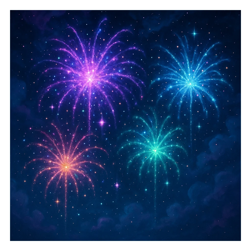 magic fireworks, mystical, glowing, night sky, enchanting sticker