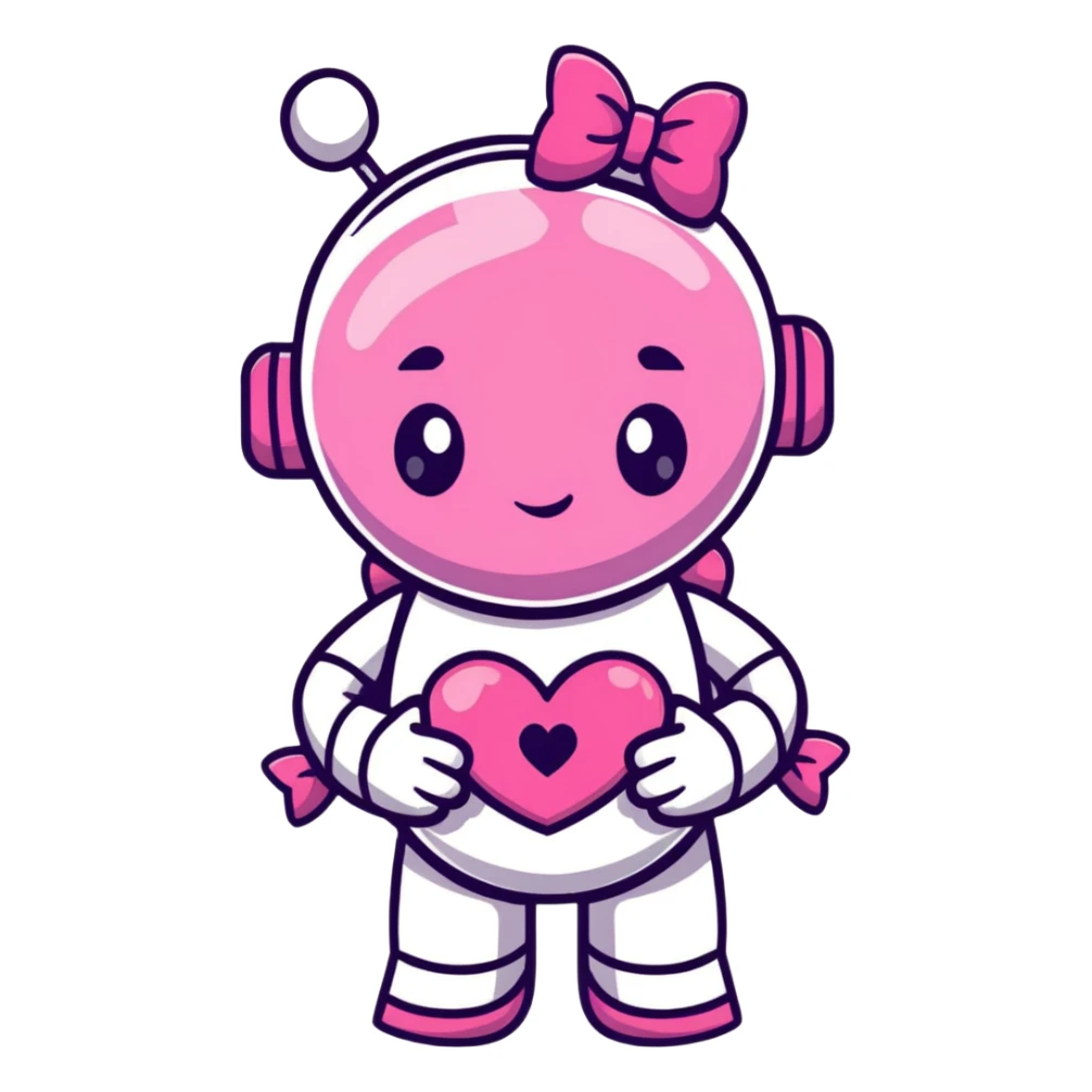 pink robot girl with a cute bow on top and heart decorations on her body sticker