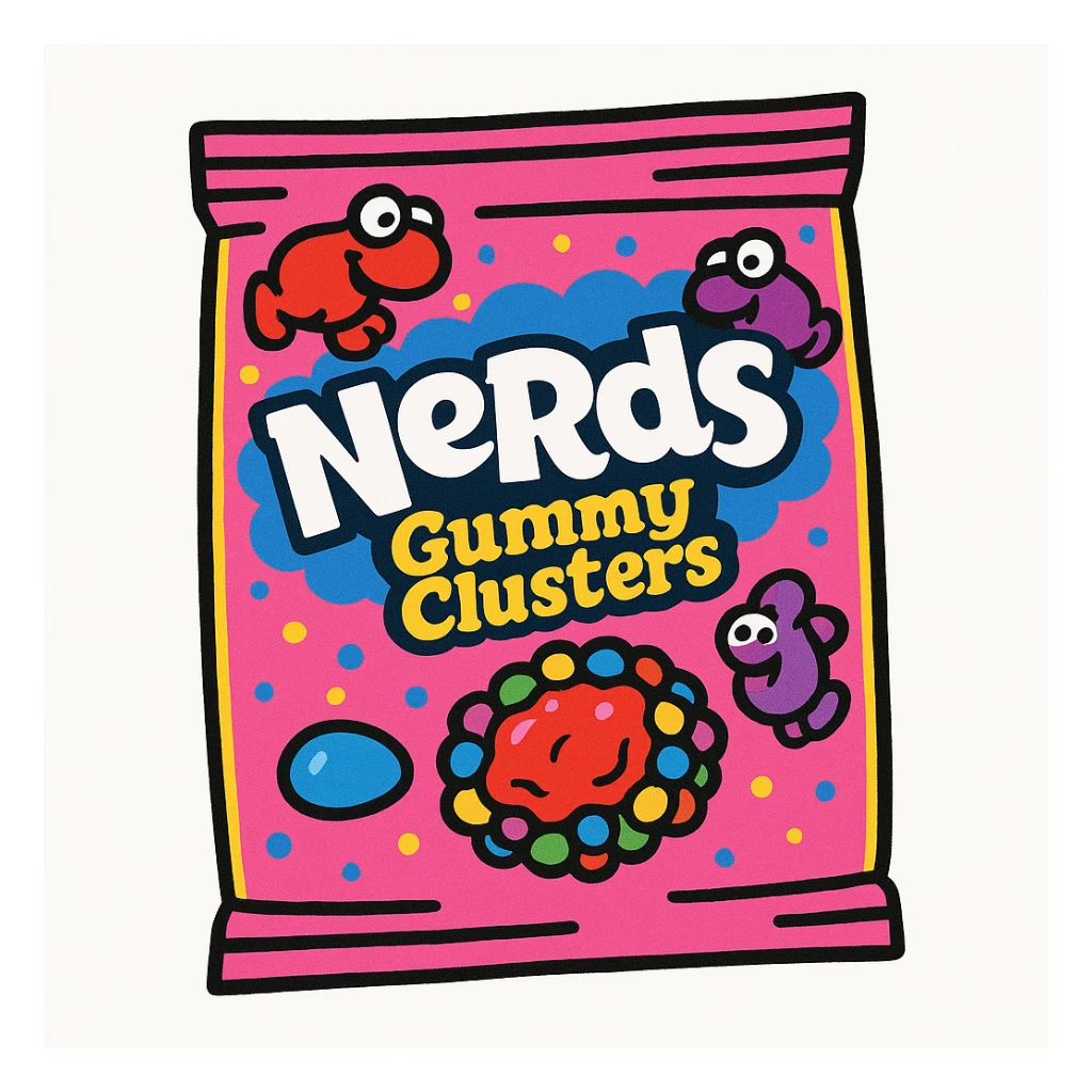 Nerds Gummy Clusters candy, vibrant, playful, detailed, isolated on white background sticker