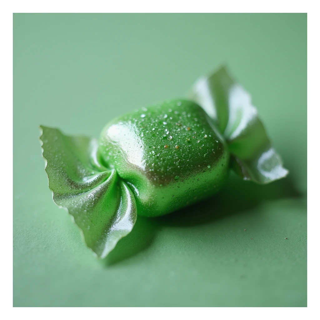 realistic green candy with a holographic sheen, photorealistic style sticker