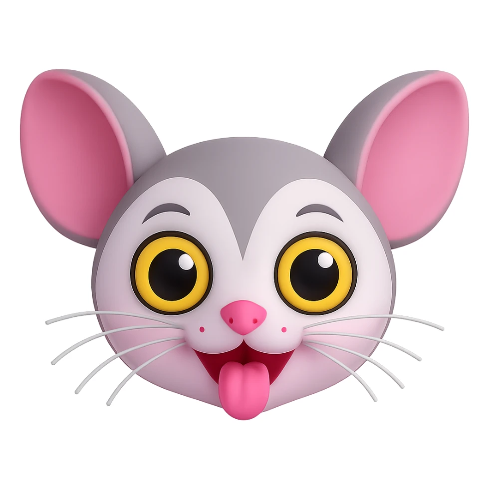 Edit the image to keep only the sugar glider's head with its tongue out, removing the body, tail, and paws. The style should resemble the 3D emoji style with a transparent background. sticker