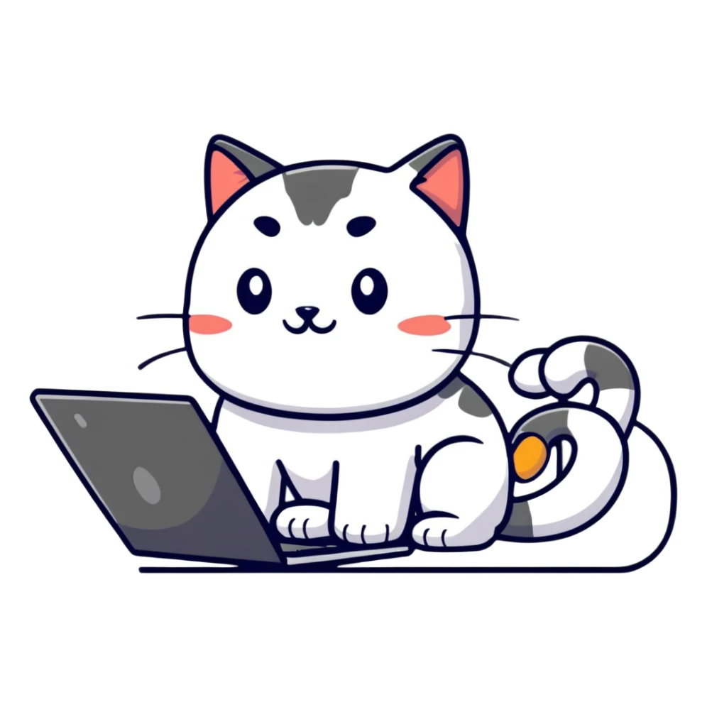 cute sticker of a cat typing on a laptop sticker