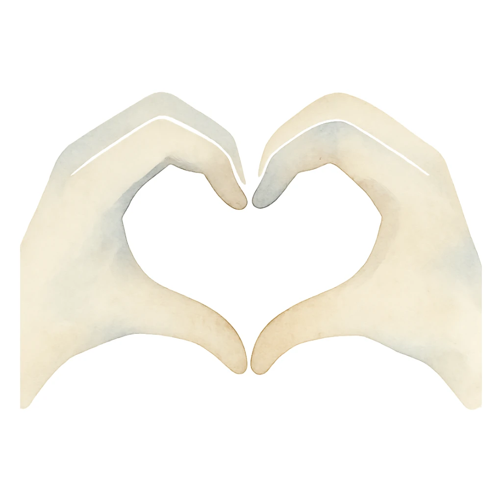 heart hands icon, hands forming a heart, soft brush strokes, blended colors sticker