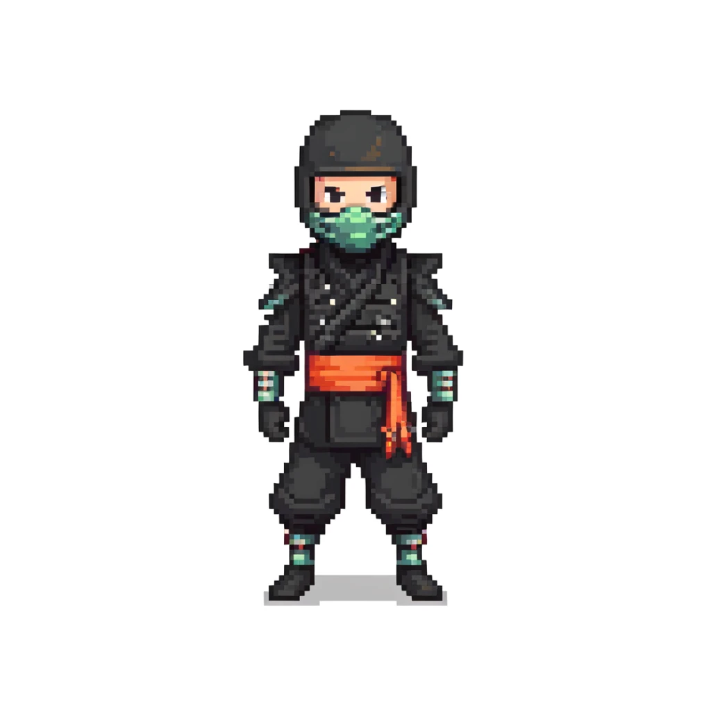 masked ninja with black outfit in combat stance sticker