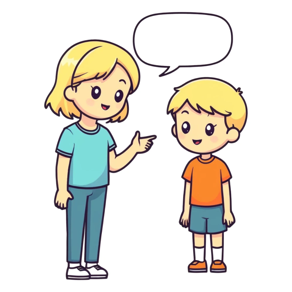 Blonde haired girl talking to a boy sticker