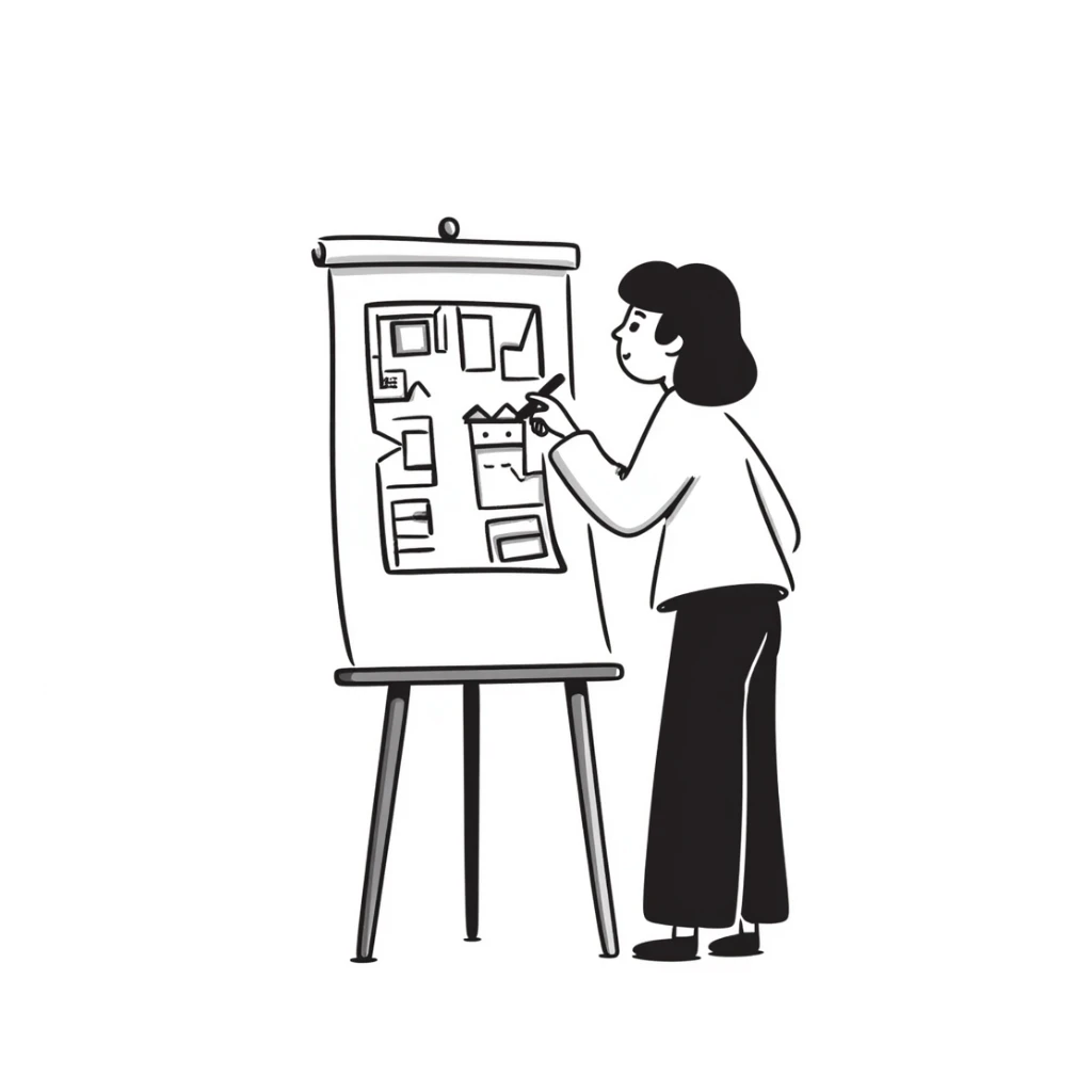 interior designer sketching a room layout with a hand-drawn look sticker