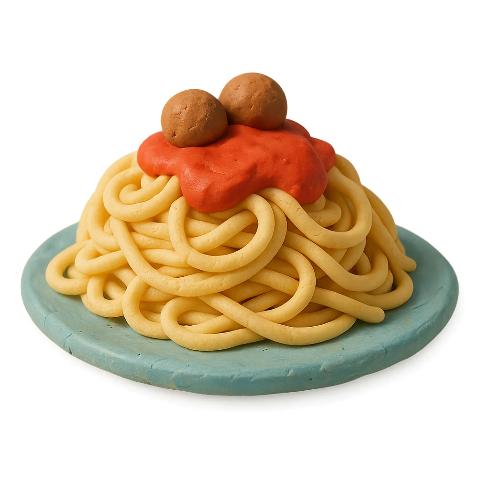 spaghetti with visible fingerprints, pastel colors sticker