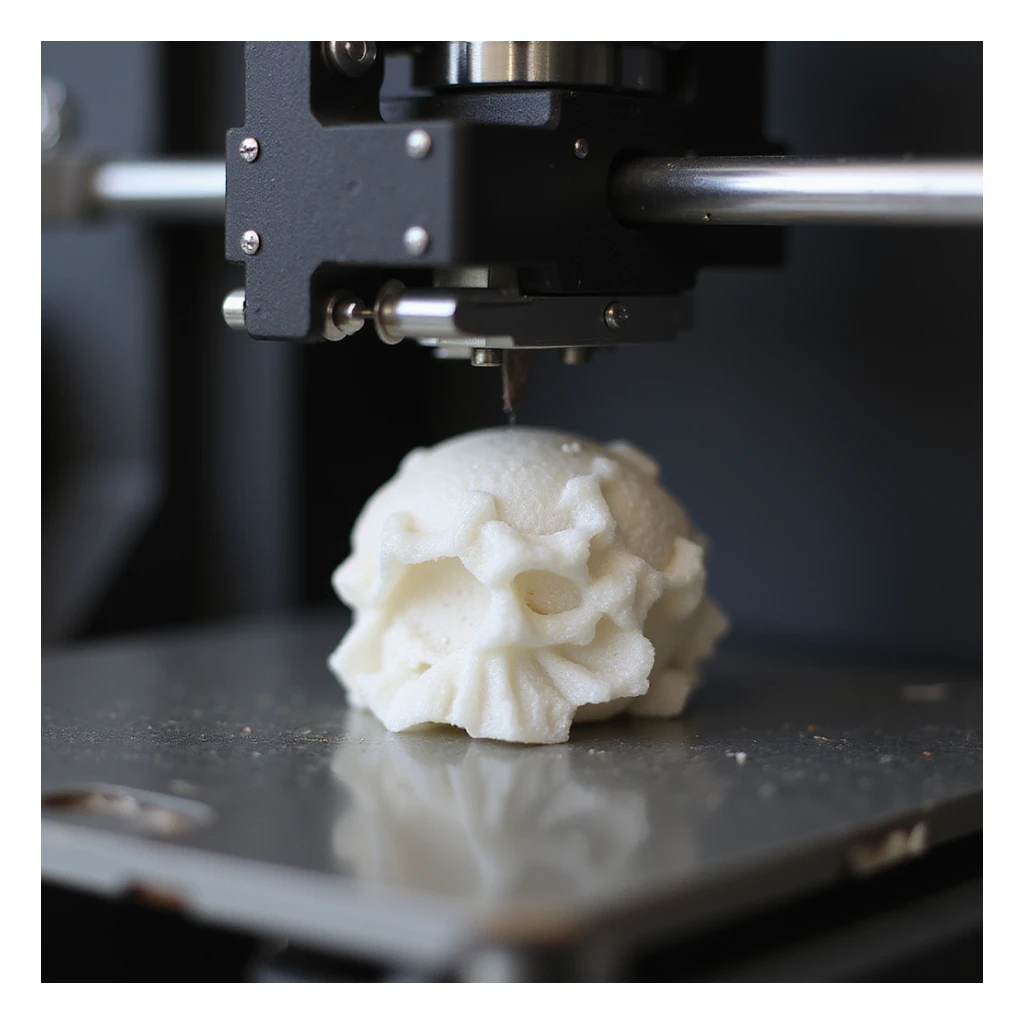 realistic 3D printer in action with a partially printed object sticker