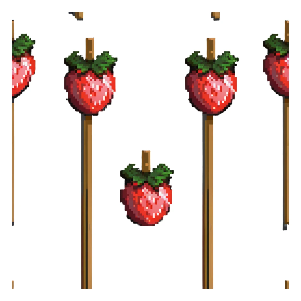 wooden skewer with three strawberries coated in shiny sugar glaze sticker