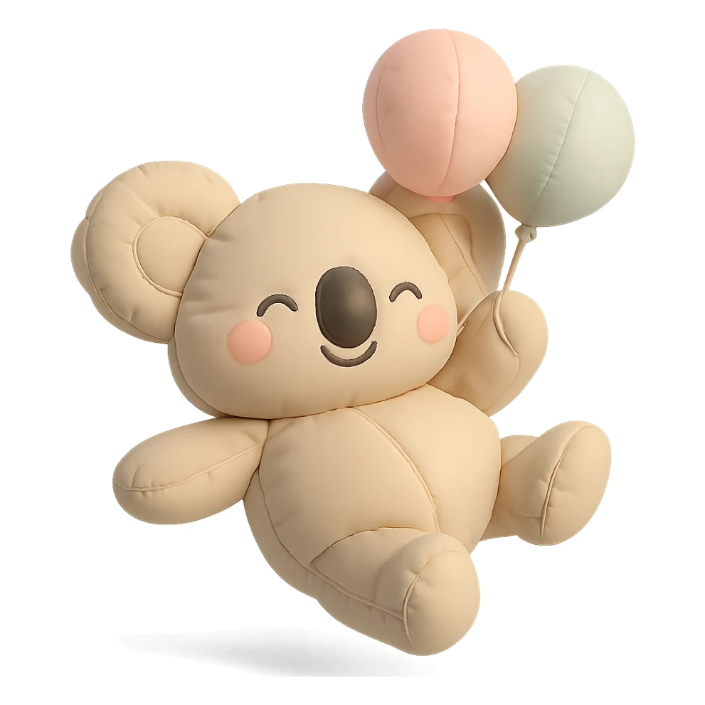 happy koala floating with pastel balloons in cushion style sticker