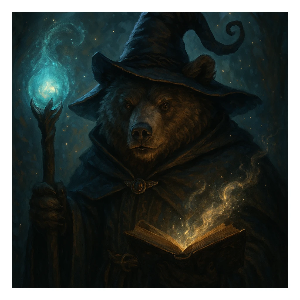 bear witch, magical, fantasy, detailed sticker