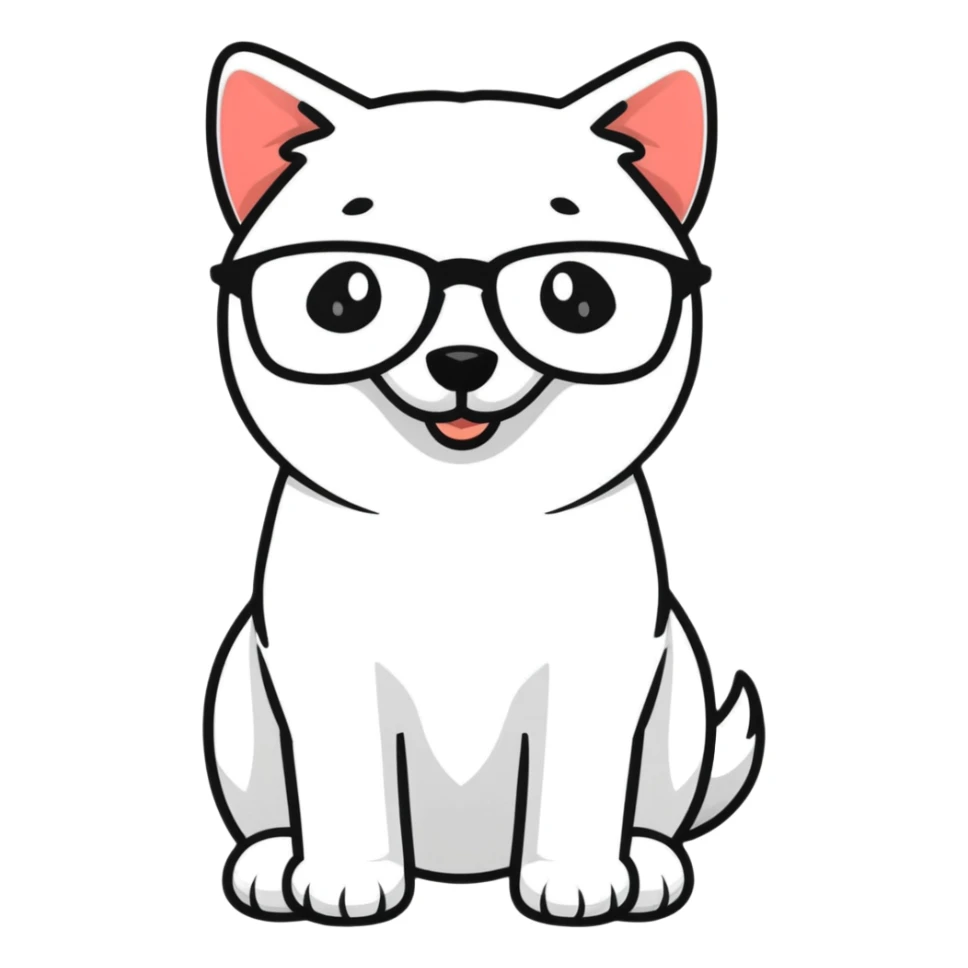 dog wearing glasses with a sweet smile sticker