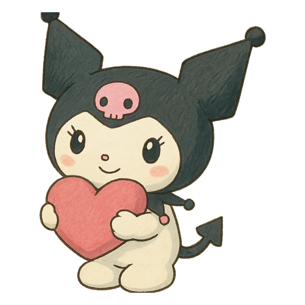 Kuromi holding a heart sticker