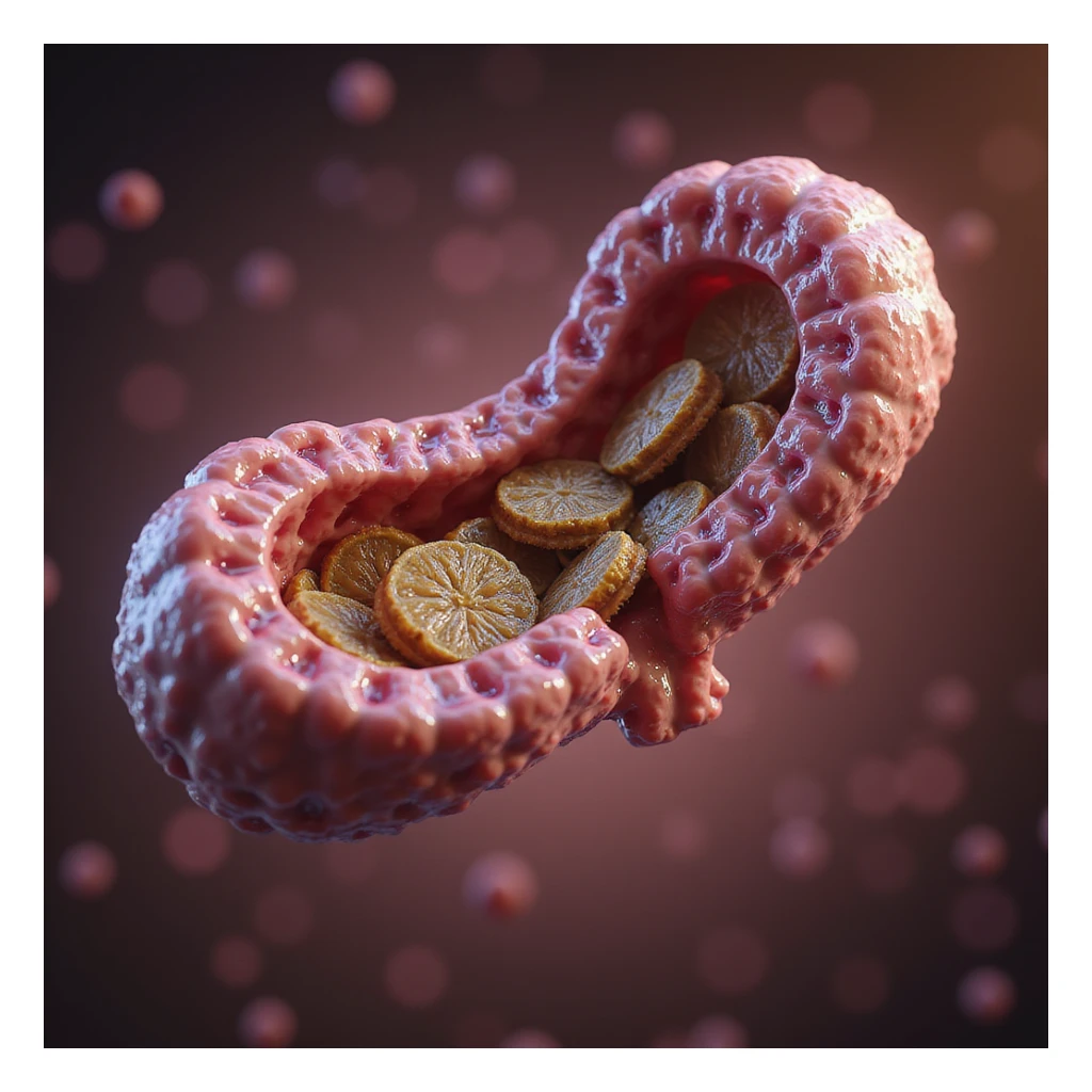 hyperrealistic and scientific 4K visualization of fatty acid transport process from cytoplasm to mitochondrion, highlighting carnitine and cellular structures sticker