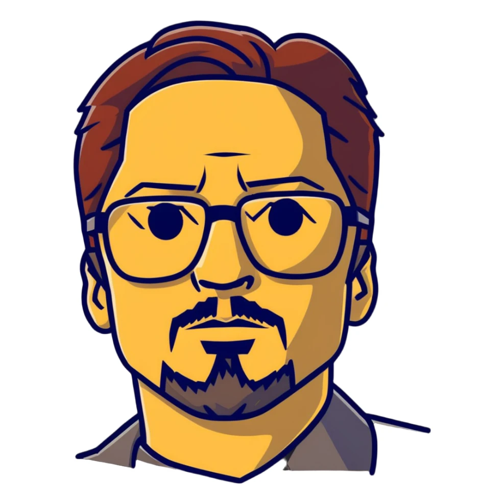 Tony Stark with stylish glasses and signature goatee sticker