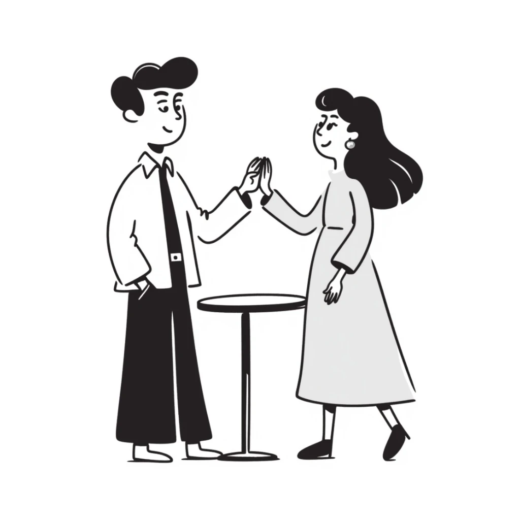 A young man and woman meeting for the first time sticker