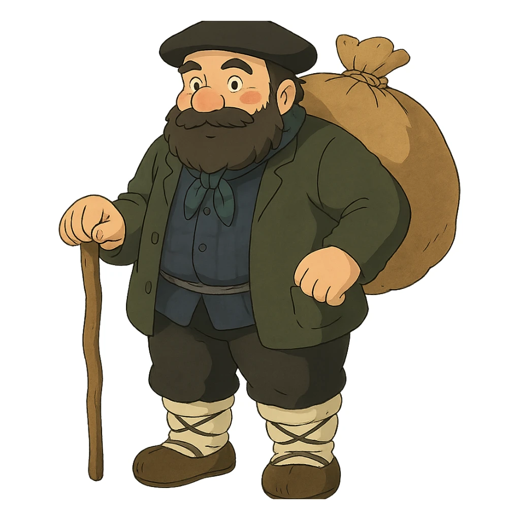 Ghibli style illustration of Basque mythological creature Olentzero sticker