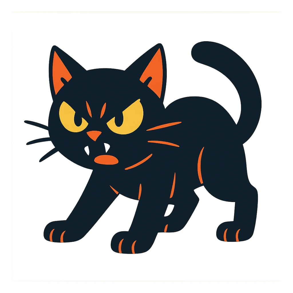 angry black cat vibrant cartoon style sticker