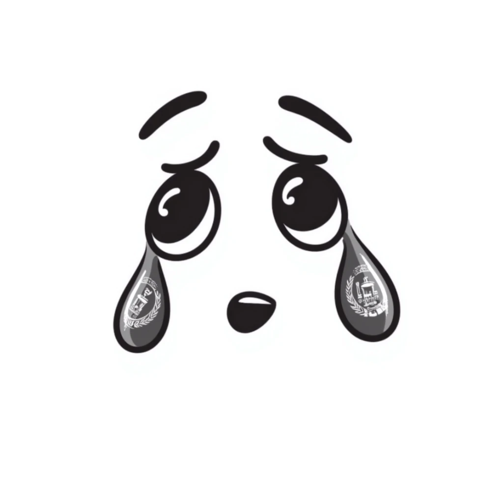 hand-drawn doodle of a crying emoji with Afghanistan flag sticker