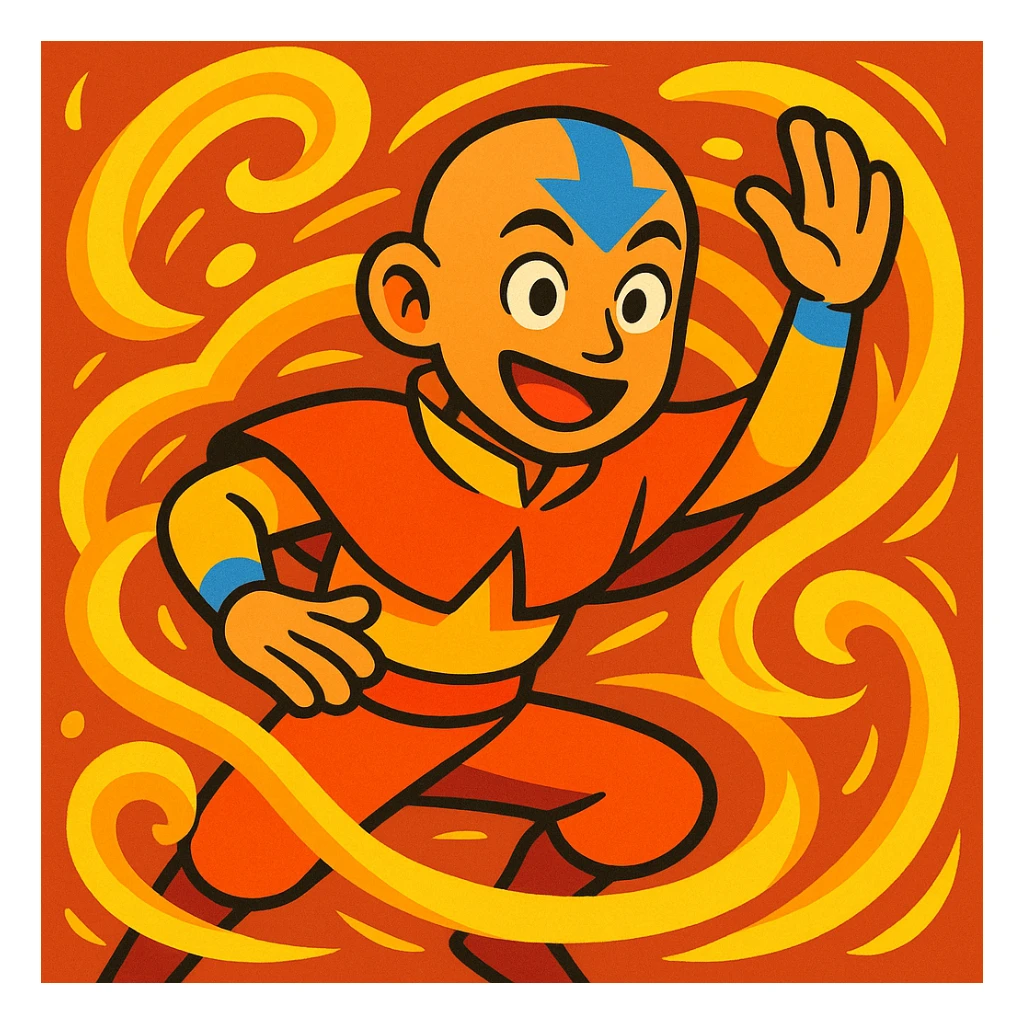 an avatar surrounded by yellow swirls, vibrant and energetic sticker
