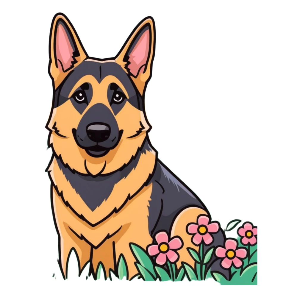 German shepherd dog in a field of flowers sticker