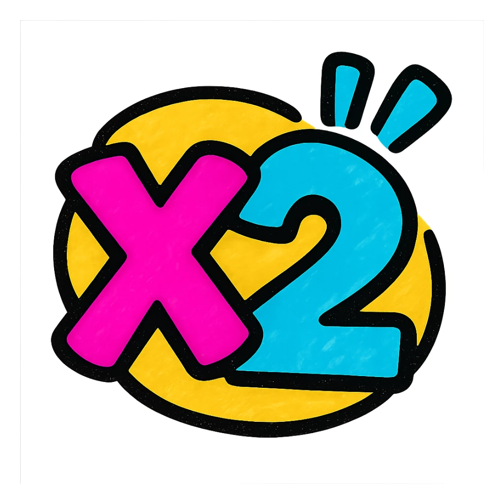 bold modern style "x2" emoji, transparent background, with a vibrant color accent to show excitement sticker