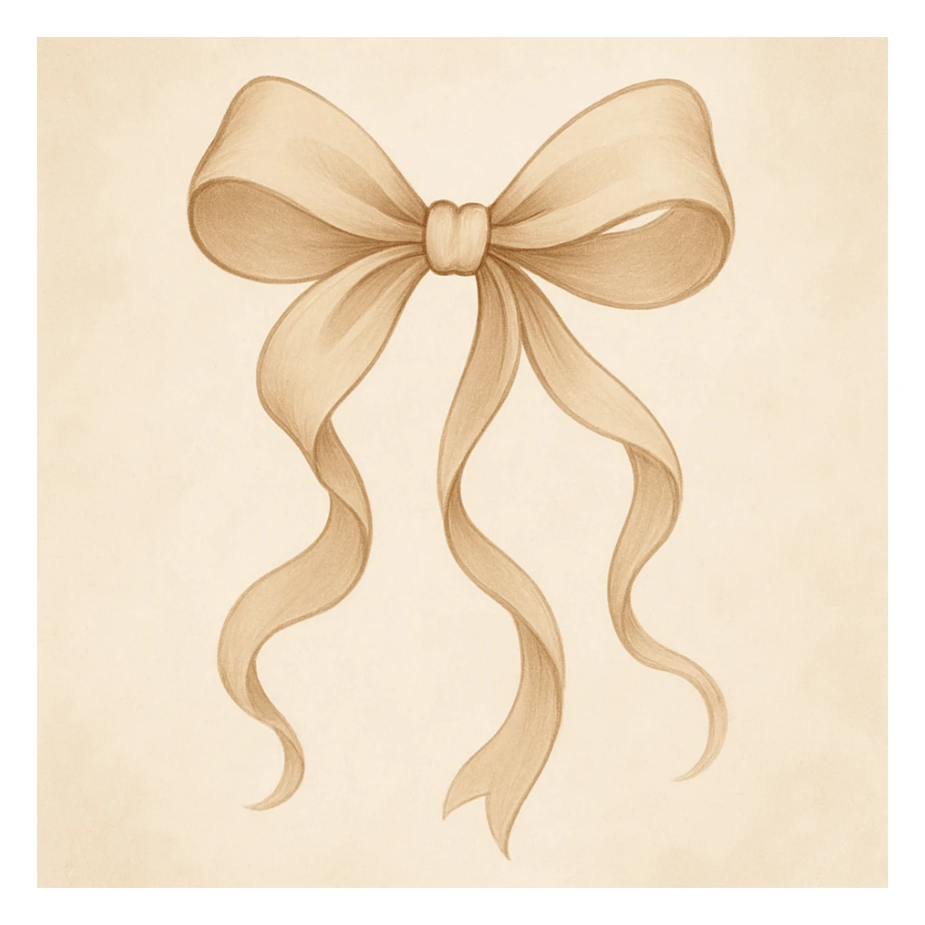 a stylized beige bow with flowing ribbons and a soft neutral color sticker