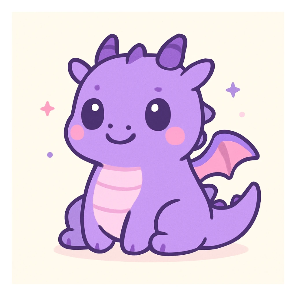 chubby purple dragon, fun and appealing style, adorable and appealing character design sticker