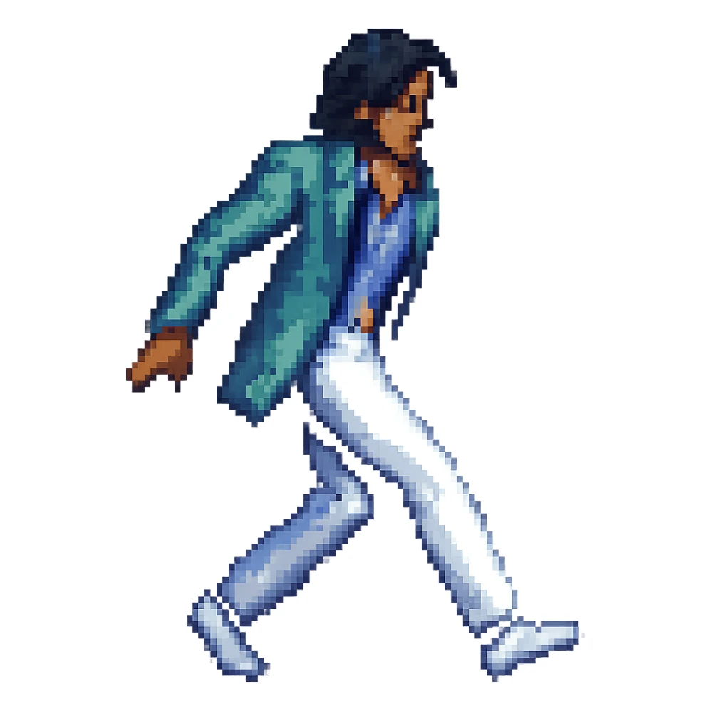 Michael Jackson moonwalking, pixel art style, blue jacket sticker