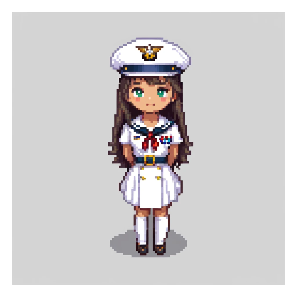 US Navy sailor in dress whites uniform with sailor hat sticker