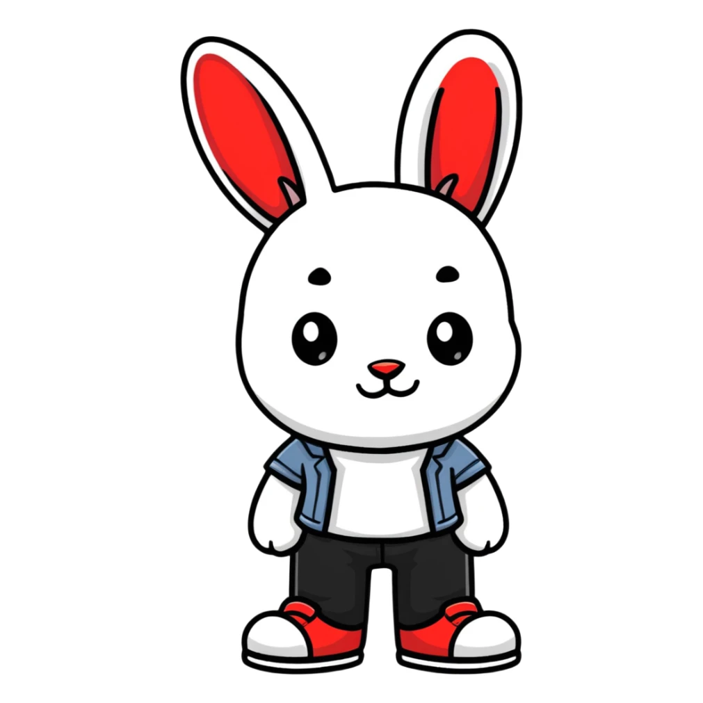 Guy wearing red bottoms and black jeans with physic bunny shirt  sticker