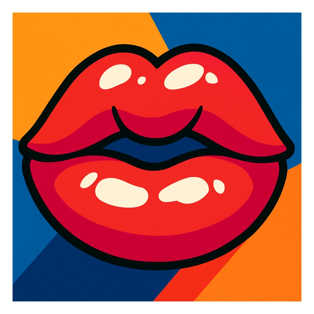 puffy lips, glossy, cartoon style sticker