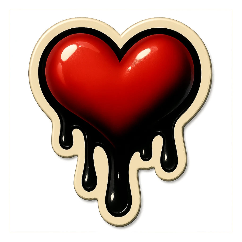 gothic heart with dripping black paint, retro stickers style sticker
