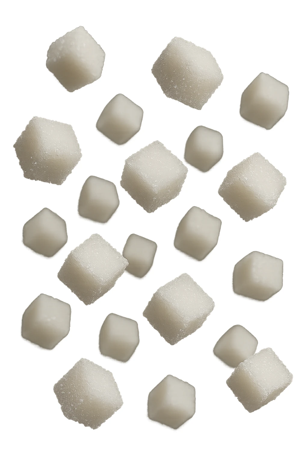 zollette di zucchero fluttuano in aria, iperrealistico 4k sticker