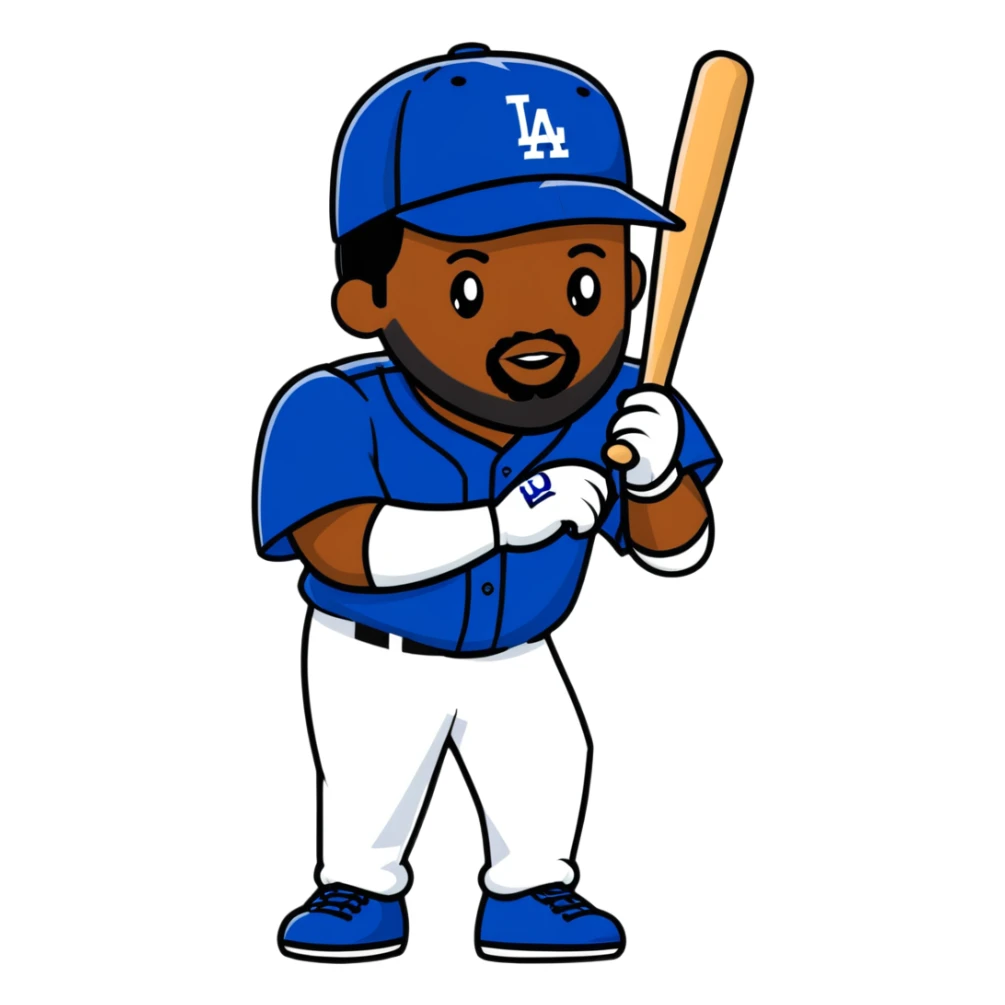 black person with beard in Dodgers baseball uniform sticker