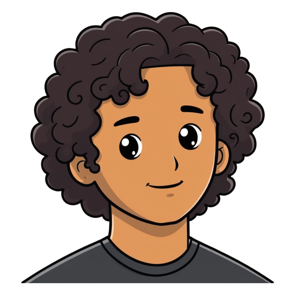 brown-skinned man with black curly mid-length hair, relaxed face, eyes slightly open, cartoonish sticker style sticker