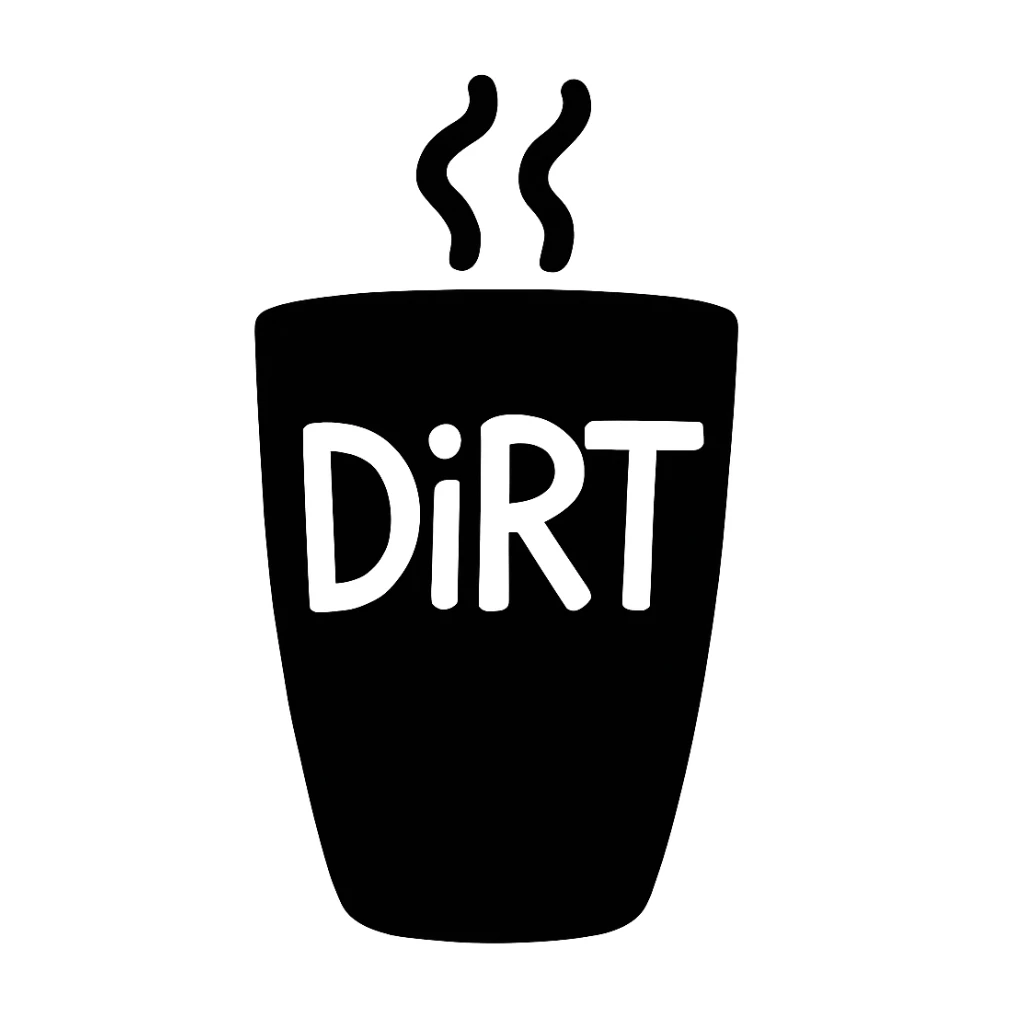 Make the cup taller, keep the word 'dirt' on it, no handle, preserve doodle style. sticker