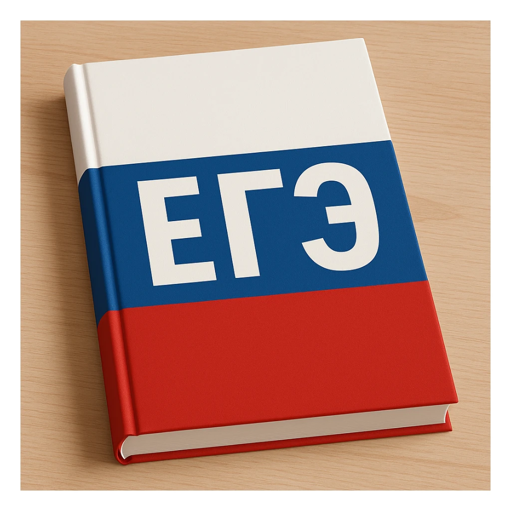 A book with a white, blue, and red tricolor cover, featuring large Cyrillic letters 'ЕГЭ' written on it sticker
