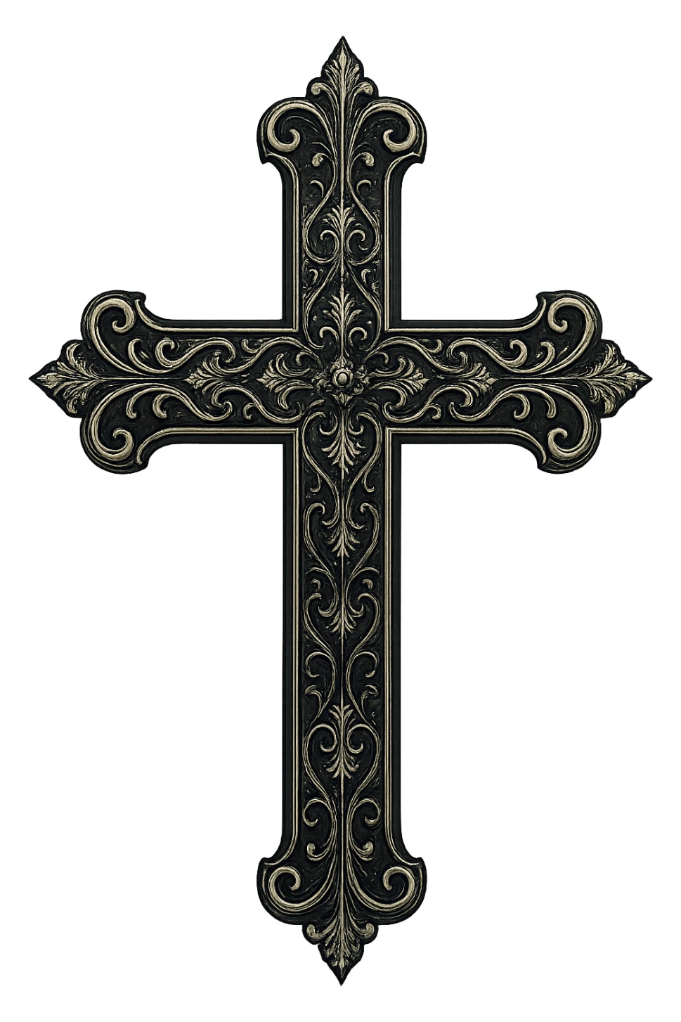 gothic ornate cross, black and silver, intricate and elegant sticker