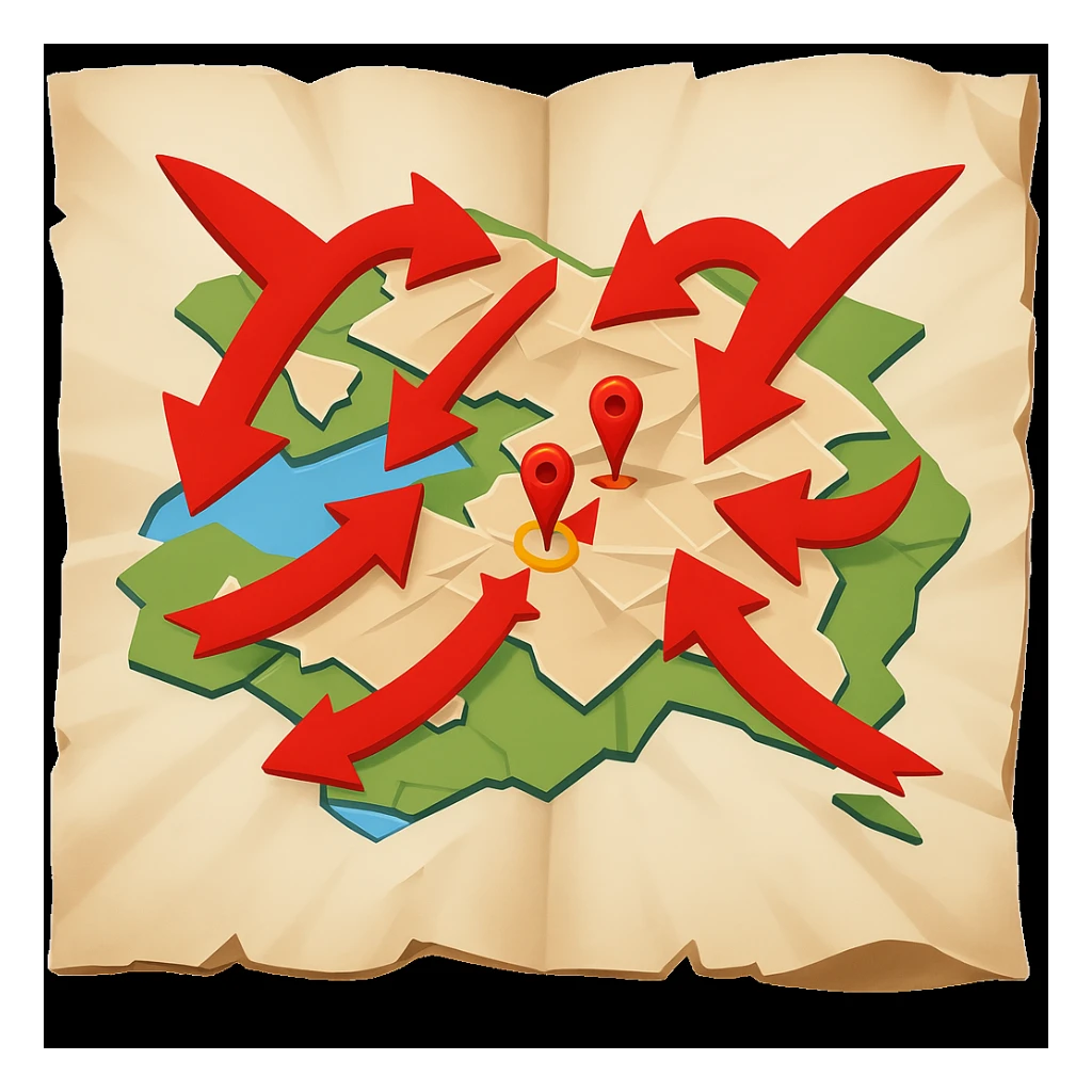 Add bold red arrows to the map, indicating an upcoming offensive attack strategy. Keep the emoji style and all original details. sticker