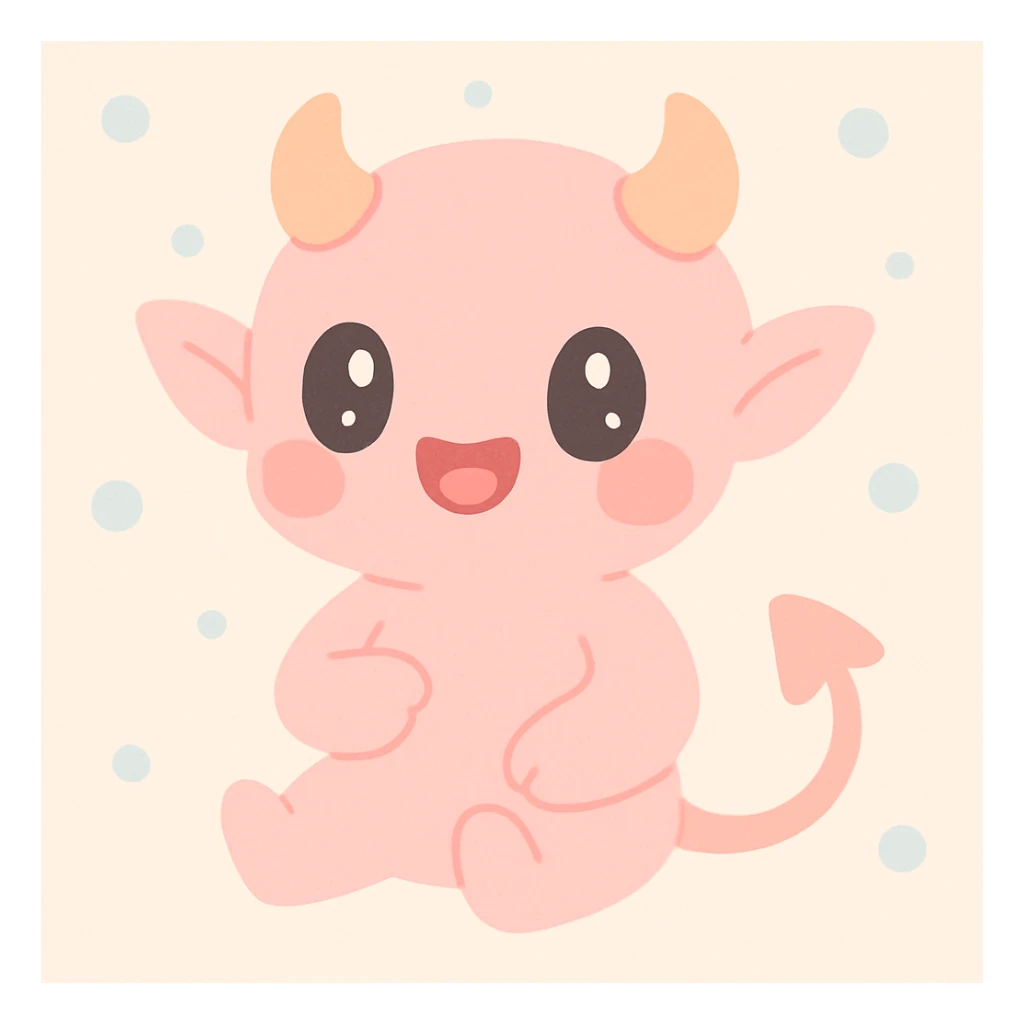 an innocent imp, cute and harmless, small horns, big eyes, playful expression, simple background, soft colors, friendly vibe sticker